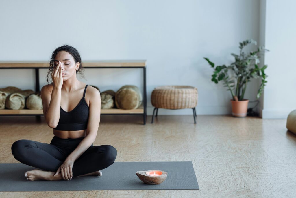 woman doing guided breathing technique