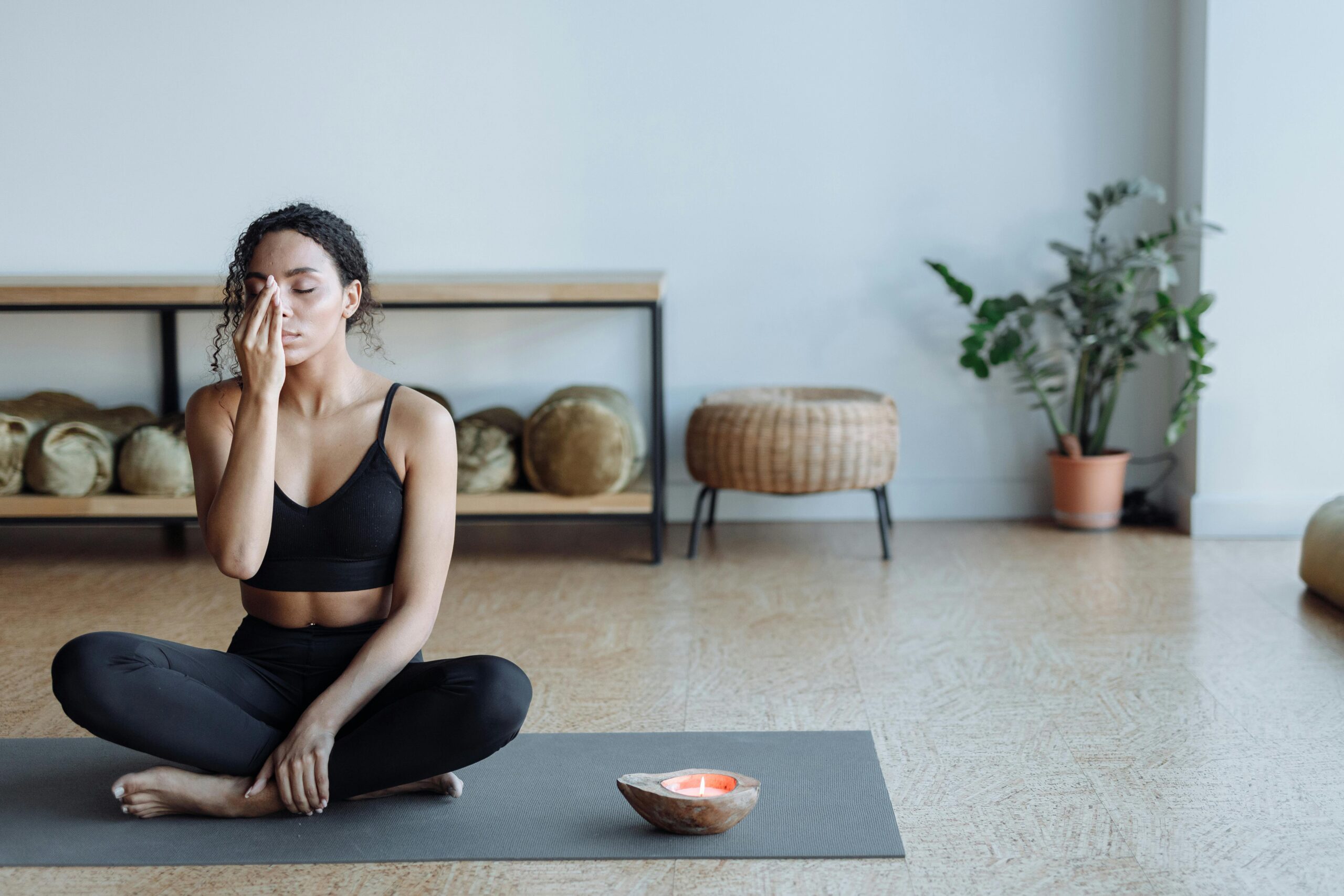 woman doing guided breathing technique