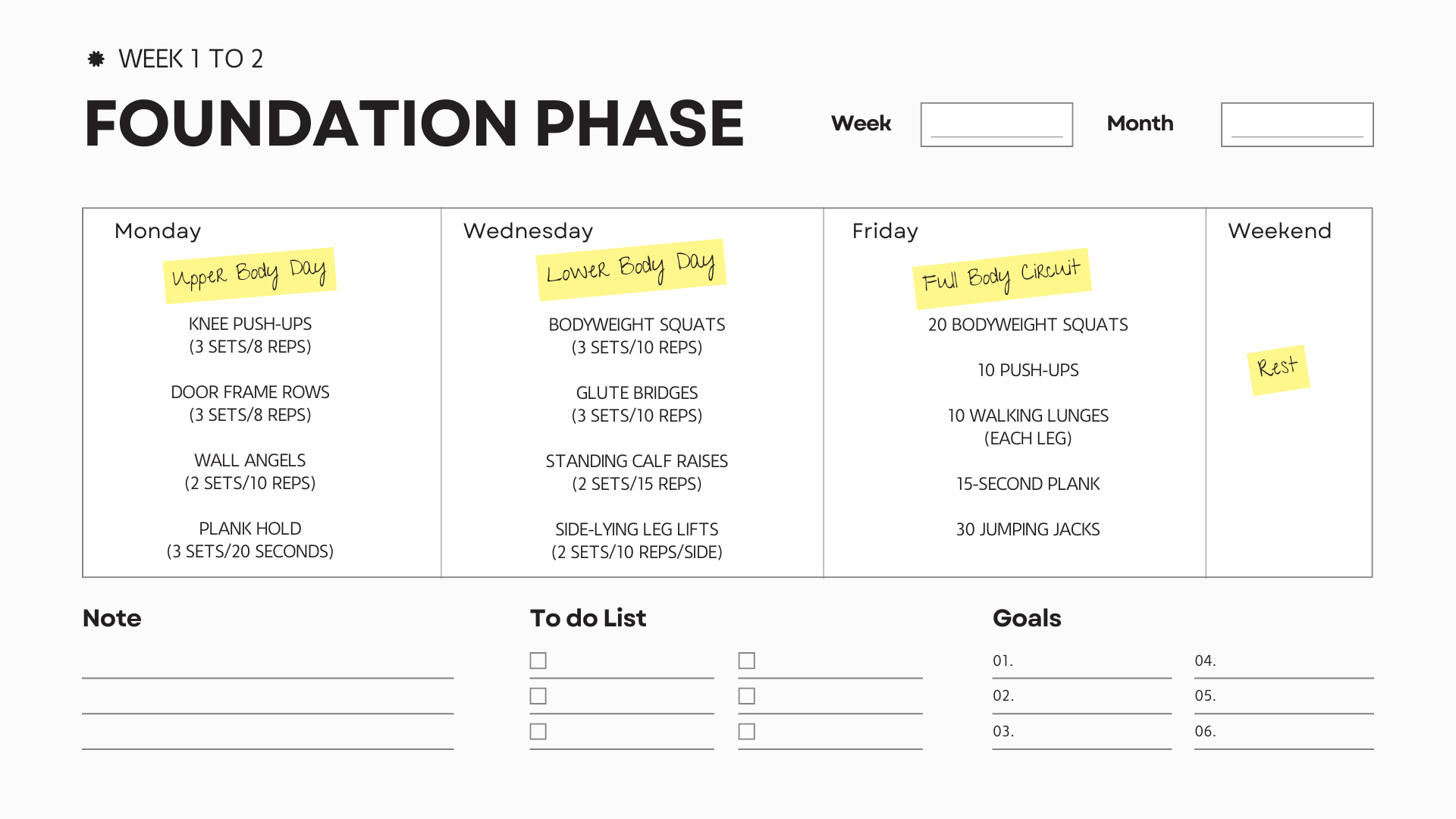 Eufit - Weekly Planner - Strength Building for Beginners