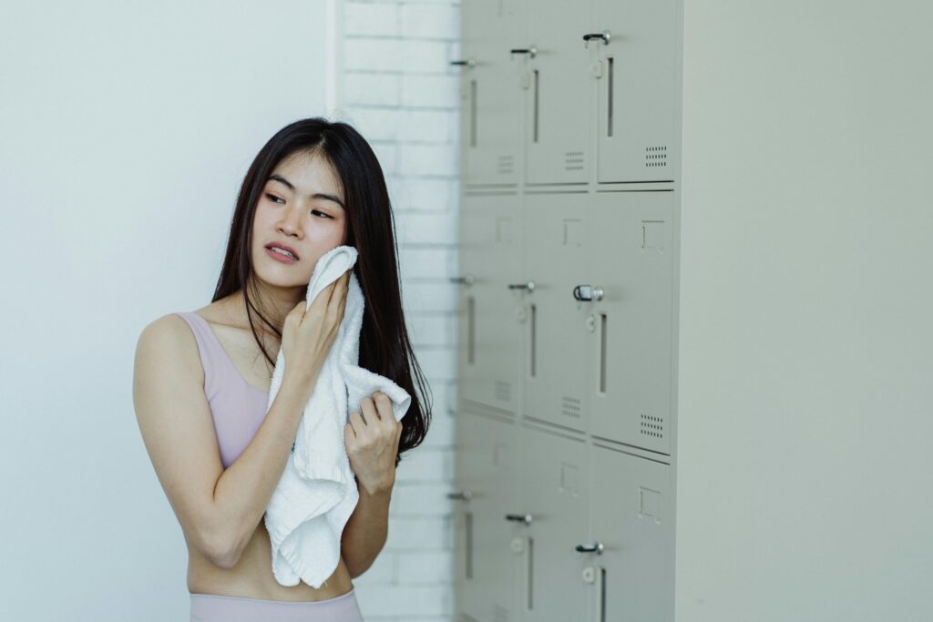 woman after workout having post-workout blues